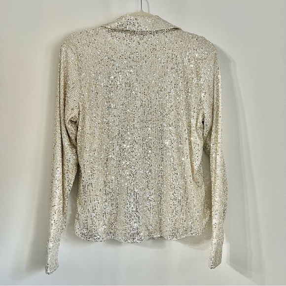 SANCTUARY Radiant Champagne Sequin Button Down Collared Long Sleeve Top NWT - XS - Picture 4 of 8
